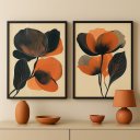 Ver imagem 1 de Kit 2 Quadros Flores Marrom Terracota e Preto 45x34cm - com Vidro:moldura Preta