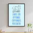 Ver imagem 1 de Quadro Livros São Um Mundo 24x18cm - com vidro:Madeira branca