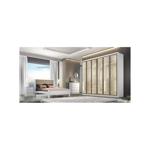Guarda Roupa Rizon Glass 6 Portas 8 Gavetas Novo Horizonte Neve