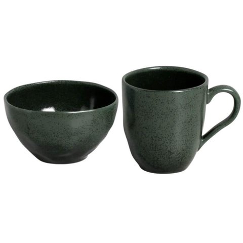 Conjunto Caneca 273ml e Bowl Orgânico 558ml Arauco Porto Brasil Verde Cozinha Servir Café Chá