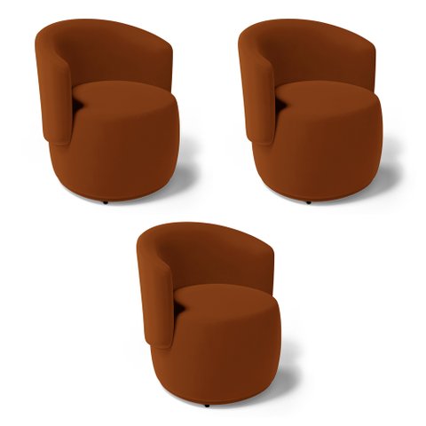 Kit 03 Poltronas Decorativas Aisha Orgânica Veludo Terracota - Abmaza