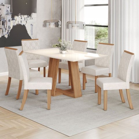 Mesa de Jantar 6 Lugares Sales Nature/off White/linho - Pnr Móveis