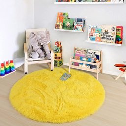Tapete Saturs Shaggy Pelo Alto Amarelo  Redondo 200 cm Tapete para Sala e Quarto - 1