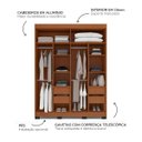 Ver imagem 3 de Roupeiro Solteiro Porto 4 Portas 4 Gavetas 161x214cm Freijó/Azul 240824