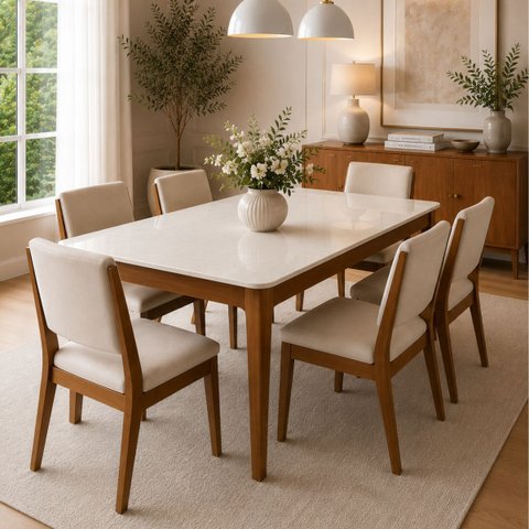 Mesa de Jantar Imperial 6 Lugares 160cm Elegante com Vidro