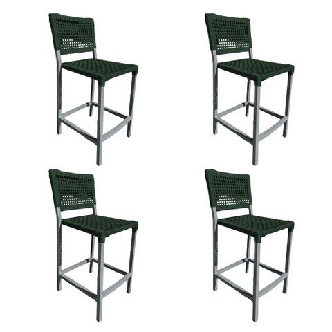 Kit 4 Banquetas França em Corda Náutica e Base em Alumínio Cinza para Área Gourmet Verde Musgo