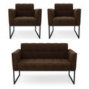 Ver imagem 1 de Kit 1 Sofá Namoradeira e 2 Poltronas Elisa Suede Marrom Base Metálica Industrial Preto - D'Rossi