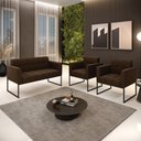 Ver imagem 2 de Kit 1 Sofá Namoradeira e 2 Poltronas Elisa Suede Marrom Base Metálica Industrial Preto - D'Rossi