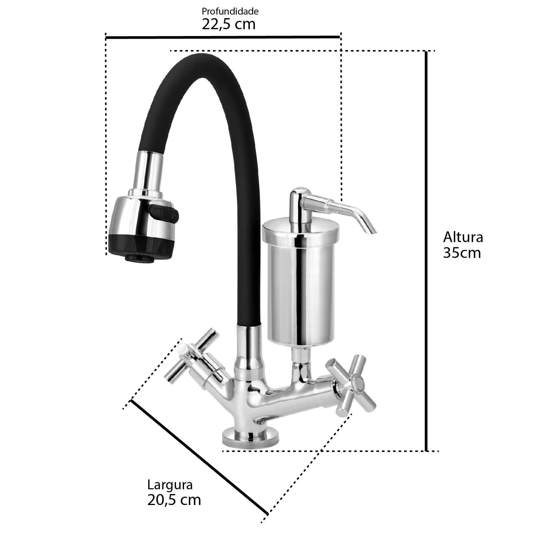 Torneira Gourmet Flexível de Cozinha Mesa com Filtro Preta C62 Casagrande Mundial - 2