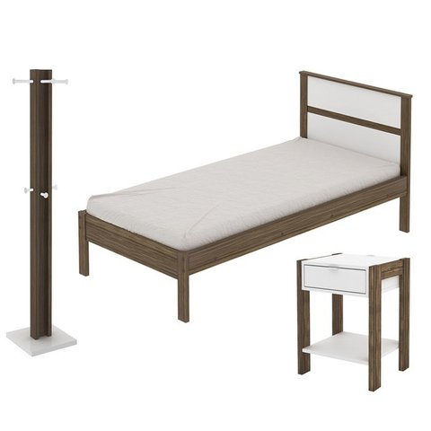 Quarto Solteiro 3 Peçascm8004 Az1016 Az1018 Qt1 Nogal Branco Tecno Mobili
