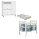 Ver imagem 1 de Berço Americano Lila com Colchão Gazin e Cômoda Infantil Ternura Baby Branco Brilho - Incorplac