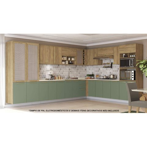 Armário de Cozinha Modulada Completa de Canto 19 Peças 3,99x2,88m 302 Botanic Kappesberg