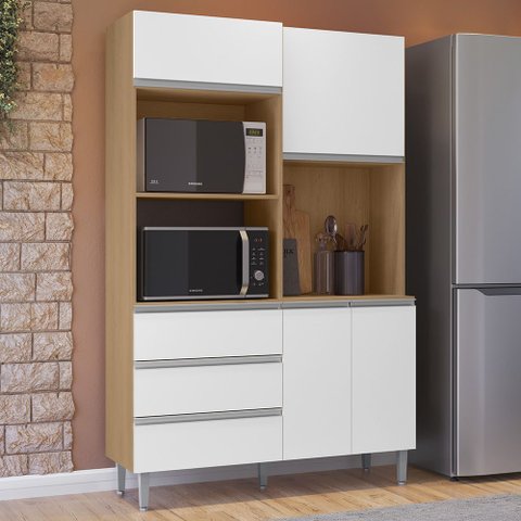 Armário de Cozinha Compacta 120cm 4 Portas Livia Amêndoa/Branco - AJL Móveis