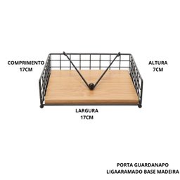 Porta-guardanapo Aramado Metal Madeira 17x17x7cm Jolitex - 4