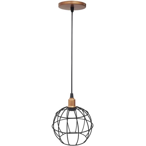 Pendente Aramado Globo Preto Luminária Lustre Industrial Teto Vintage Cobre Rose Agp Ilumini