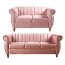 Ver imagem 1 de Conjunto Sofá Realeza 2 e 3 Lugares Fixo Rosê Veludo Bella Decor