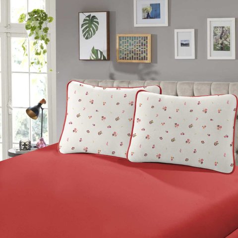 Jogo de Cama Casal Malha Estampado Rubi 100% Algodão 03 Peças Brenda/cereja Sbx 29456