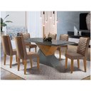 Ver imagem 1 de Mesa Aster 180 Tampo Em Mdf E Vidro Com 6 Cadeiras Liz Moderna Marrom, Grafite E Imbuia