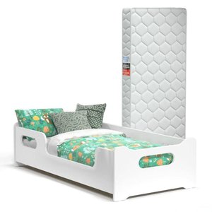 Mini Cama Infantil Montessoriana Encanto Quarto de Criança Menina e Menino com Colchão e Proteçã