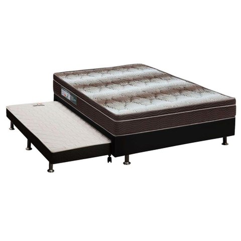 Cama Box c/Auxiliar Casal: Colchão Ortopédico Ortobom Light + Base CRC Courano Black(138x188)