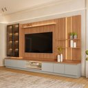 Ver imagem 1 de Rack para Sala com Painel para TV 75 pol Cristaleira LED 380cm Noble L05 Canela Gris Fosco - Lyam de