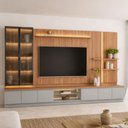 Ver imagem 4 de Rack para Sala com Painel para TV 75 pol Cristaleira LED 380cm Noble L05 Canela Gris Fosco - Lyam de