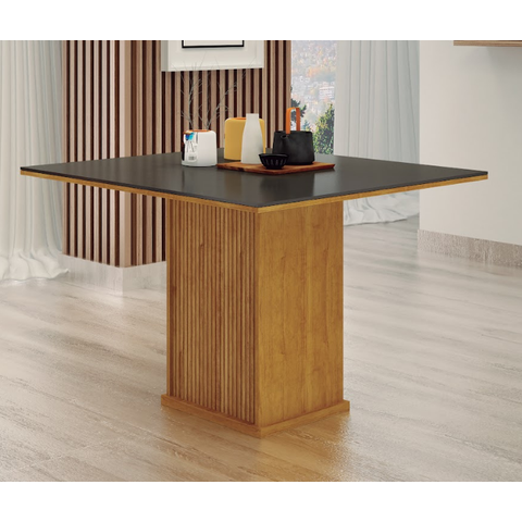 Mesa de Jantar 4 Lugares Tampo Mdf/vidro Napoli 90cm Canto Copo - Leifer Móveis - Freijó/freijó Deco