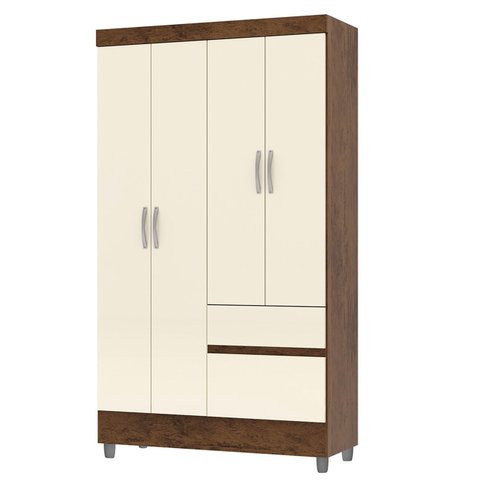 Guarda Roupa Solteiro 103cm 4 Portas Mayra Imbuia/champanhe V02 - Mpozenato