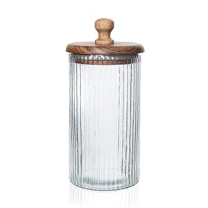Pote de Vidro com Tampa de Madeira Acácia 18 Cm