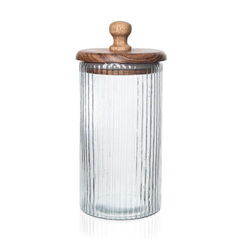 Pote de Vidro com Tampa de Madeira Acácia 18 Cm
