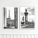 Ver imagem 1 de Kit 2 Quadros Decorativos Fotografias Paris Pb 24x18cm - com Vidro:moldura Branca