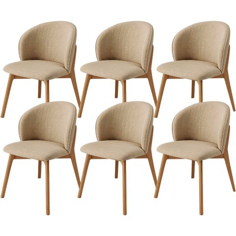 Kit 06 Cadeiras de Jantar e Estar Living Estofada Mia L02 Linho Bege Escuro - Lyam Decor