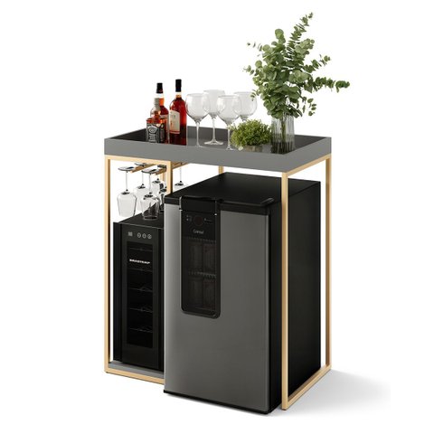 Aparador Bar para Adega Cervejeira ou Frigobar MDF e Metal Industrial Dourado Notte