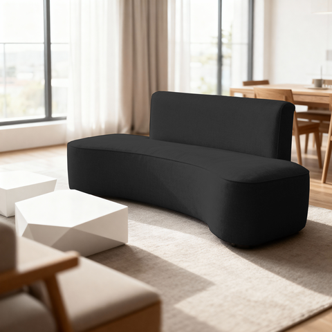 Sofá Feijão Orgânico Curvo 3 Lugar Suede Sala Contemporânea:preto