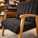 Ver imagem 2 de Conjunto 2 Poltronas Haley Tecido Boucle Estrutura Madeira Maciça para Recepção Sala de Estar:preto