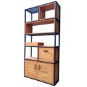 Ver imagem 2 de Estante Industrial Ferro e Madeira com Prateleiras, Nichos, Bandeja e Portas