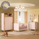 Ver imagem 1 de Quarto de Bebê Completo Flora com Berço Cômoda e Roupeiro 5085 Rosa Qmovi + Colchão Gazin
