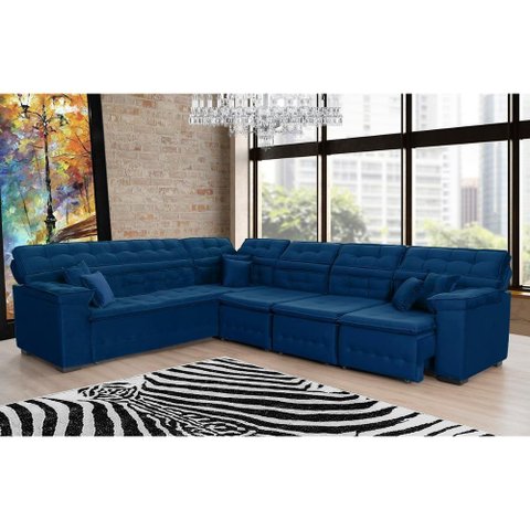 Sofá Magno 3.32x2.37m de Canto, Retrátil e Reclinável - Azul