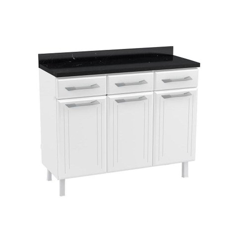 Gabinete de Cozinha Modulado Topázio 3 Portas e 3 Gavetas c/Tampo Branco - Telasul