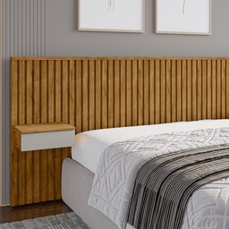 Cabeceira Ripada Casal Queen com 2 Gavetas Naturalle Off White Columbia Bechara - 5