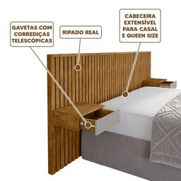 Cabeceira Ripada Casal Queen com 2 Gavetas Naturalle Off White Columbia Bechara - 3