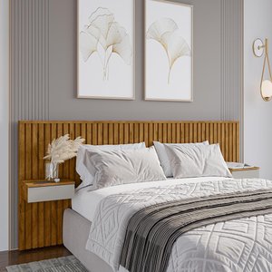 Cabeceira Ripada Casal Queen com 2 Gavetas Naturalle Off White Columbia Bechara