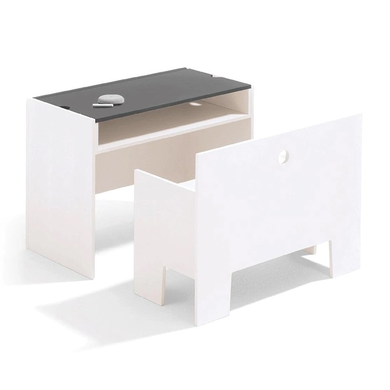 Mesa e Cadeira Cubo Infantil Montessori c/ Quadro Negro e prateleira conjugada:Branco