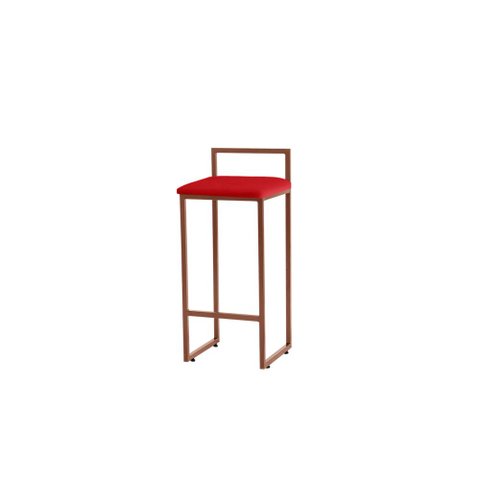 Banqueta Alta Decorativa Pietra em Suede com Armação Dourada - Vermelho