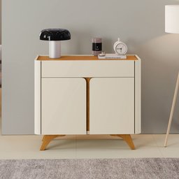 Buffet Aros 2 Portas Pés Madeira Maciça Mavaular Naturalle/off White - 3