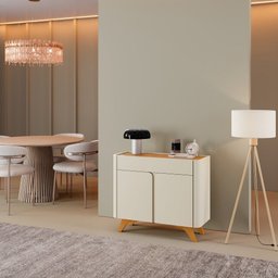 Buffet Aros 2 Portas Pés Madeira Maciça Mavaular Naturalle/off White - 10