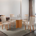 Ver imagem 1 de Mesa de Jantar Olímpia 90cm Tampo MDF Vidro Canto Copo com 4 Cadeiras Aline