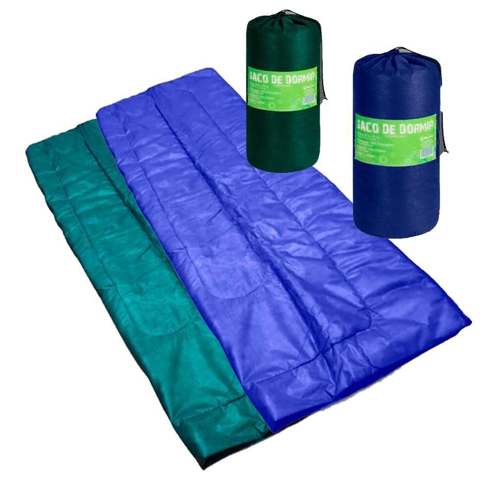 Kit 2 Sacos de Dormir FA Colchões Colchonete Acampamento Camping Solteiro 192x75cm Azul/Verde 8161