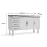 GABINETE ARMARIO DE COZINHA AÇO 1.60 DESMONTADO SEM A PIA 3 GAVETAS - MARROART BRANCO - 2