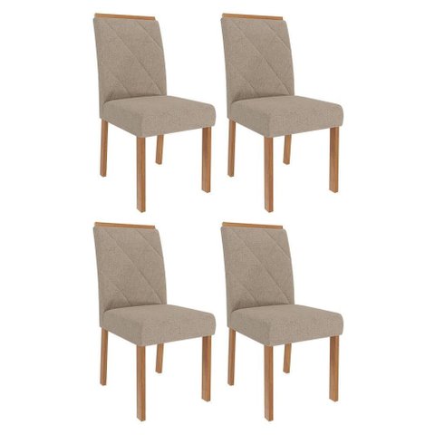 Conjunto 4 Cadeiras Fernanda Wood Madeira/linho Bege - Cimol Móveis